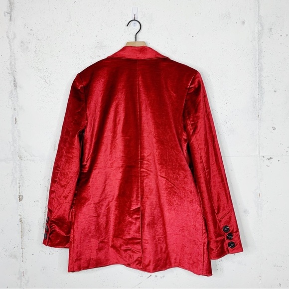 Free People Ashby Velour Celvet Red Oversize Byttin Blazer Jacket NWT Size M - Picture 6 of 10